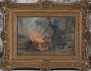 Franz Skarbina, Old Lady Tending Fire