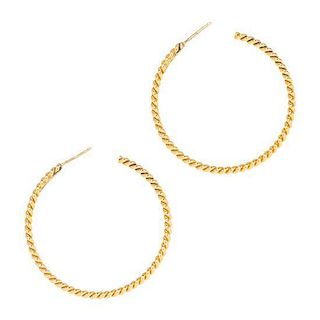 * A Pair of 18 Karat Yellow Gold 'Twisted' Hoop Earrings, Tiffany & Co., 6.60 dwts.