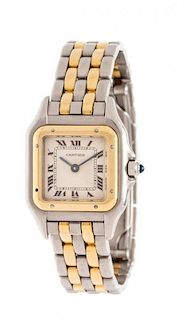 * A Stainless Steel and Yellow Gold 'Panthere' Wristwatch, Cartier, 27.60 dwts.