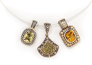 * A Collection of Sterling Silver, Yellow Gold and Gemstone Pendants, John Hardy and David Yurman, 22.40 dwts.