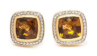 * A Pair of 18 Karat Yellow Gold, Citrine and Diamond 'Albion' Earrings, David Yurman, 14.20 dwts.