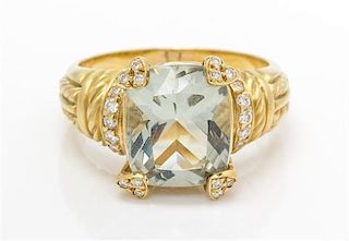 * An 18 Karat Yellow Gold, Prasiolite and Diamond Ring, Judith Ripka, 9.05 dwts.