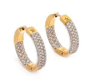* A Pair of 18 Karat Bicolor Gold and Diamond Hoop Earrings, H. Stern, 6.30 dwts.