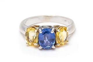 A 14 Karat Bicolor Gold and Sapphire Ring, 3.30 dwts.