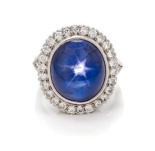 A Platinum, Star Sapphire and Diamond Ring, 5.25 dwts.