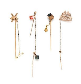 A Collection of Antique Stickpins and Brooch, 9.10 dwts.