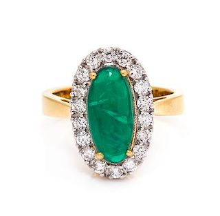 An 18 Karat Yellow Gold, Emerald and Diamond Ring, 4.10 dwts.