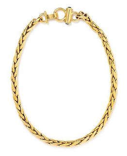 * An 18 Karat Yellow Gold and Sapphire Wheat Link Chain Necklace, 60.40 dwts.
