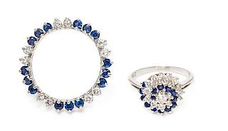 * A Collection of White Gold, Diamond and Sapphire Jewelry, 5.60 dwts.