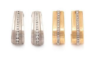 A Collection of 14 Karat Gold and Diamond Earclips, 20.40 dwts.