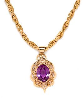 * An 18 Karat Rose Gold and Synthetic Sapphire Pendant/Necklace, 25.70 dwts.