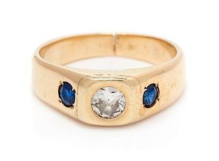 * A Yellow Gold, Diamond, and Sapphire Ring, 3.30 dwts.