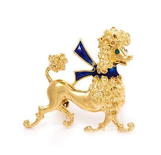 An 18 Karat Yellow Gold and Polychrome Enamel 'French' Poodle Brooch, UnoAErre, Italy, 3.80 dwts.