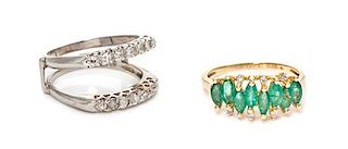 A Collection of 14 Karat Gold, Diamond and Emerald Rings, 4.60 dwts.