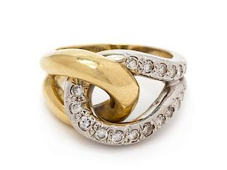 An 18 Karat Bicolor Gold and Diamond Double Loop Ring, Hammerman Brothers, 5.70 dwts.