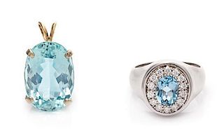A Collection of Gold, Aquamarine and Diamond Jewelry, 7.30 dwts.
