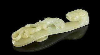 A Carved Jade Belthook, Length 5 1/2 inches.