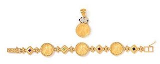 * A Collection of 14 Karat Yellow Gold, US $5 Gold Eagle Coin and Multigem Jewelry, 25.10 dwts.