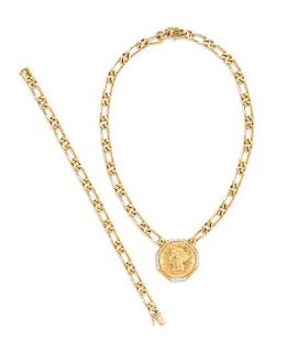 * A Collection of 18 Karat Yellow Gold, US $10 Dollar Liberty Coin and Diamond Convertible Jewelry, Italian, 59.70 dwts.