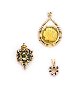 A Collection of Yellow Gold and Gemstone Pendants, 14.90 dwts.