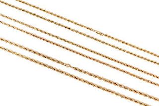 A Collection of Yellow Gold Rope Chain Necklaces, 32.90 dwts.