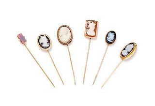 A Collection of Stone and Shell Cameo Stickpins, 12.60 dwts.