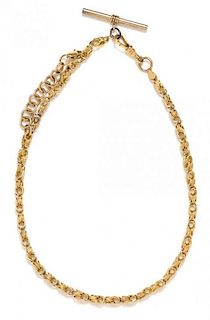 A Yellow Gold Fancy Link Fob Chain, 11.90 dwts.