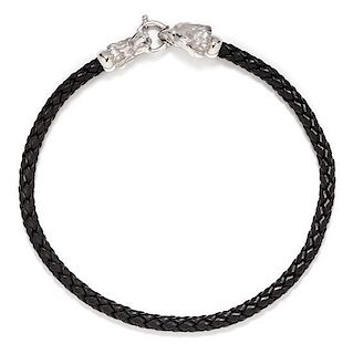 An 18 Karat White Gold, Sapphire and Braided Leather Collar Necklace, Italian, 15.30 dwts.