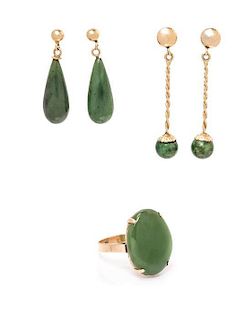 A Collection of Gold, Nephrite Jade and Hardstone Jewelry, 6.90 dwts