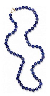 * A Single Strand Lapis Lazuli Bead Necklace, 114.60 dwts.