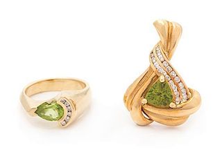 A Collection of Yellow Gold, Peridot and Diamond Jewelry 10.70 dwts.