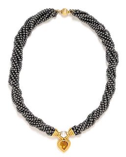 An 18 Karat Yellow Gold, Citrine, Mother-of-Pearl and Hematite Multistrand Necklace, French, 50.45 dwts.