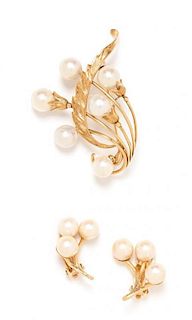 A Collection of 14 Karat Yellow Gold and Cultured Pearl Jewelry, 12.20 dwts.