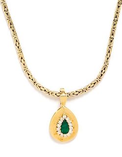 * A Yellow Gold, Emerald and Diamond Pendant and Necklace, 27.15 dwts.