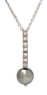 A White Gold and Cultured Tahitian Pearl Drop Pendant, 4.60 dwts.