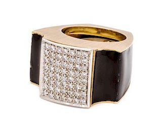An 18 Karat Bicolor Gold, Diamond and Enamel Ring, Italian, 13.10 dwts.