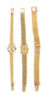 * A Collection of Yellow Gold Wristwatches, 52.50 dwts.