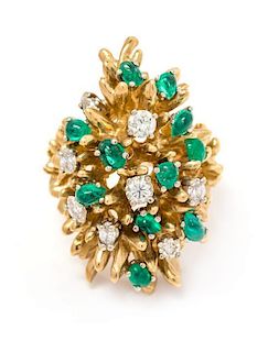 * A 14 Karat Yellow Gold, Diamond and Emerald Ring, 10.80 dwts.