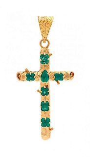 * A Yellow Gold and Emerald Cross Pendant, 3.90 dwts.