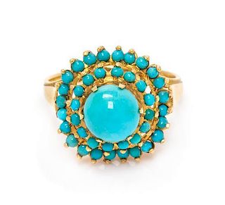 A High Karat Yellow Gold and Turquoise Ring, 3.20 dwts.