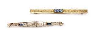 A Collection of Edwardian Gold and Gemstone Bar Brooches, 4.10 dwts.