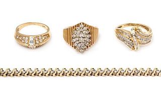 * A Collection of Yellow Gold and Diamond Jewelry, 14.30 dwts.