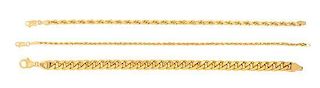 * A Collection of 14 Karat Yellow Gold Bracelets, 15.40 dwts.