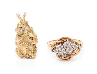 A Collection of Yellow Gold and Diamond Jewelry, 7.10 dwts.