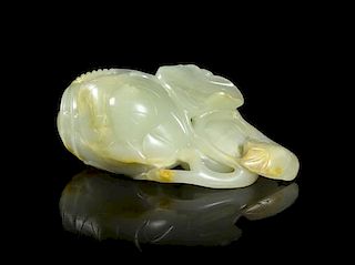 A Carved Jade Gourd-Form Pendant, Width at widest 2 3/4 inches.