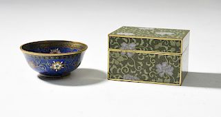 Fine Japanese cloisonn_ covered box along with a round cloisonn_ bowl