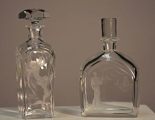Etched Decanters, one Orrefors