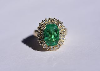 18k yellow gold diamond and emerald ring