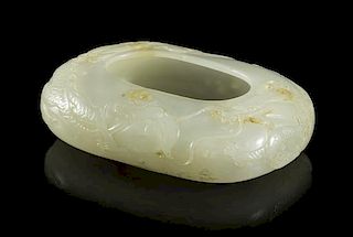 A Carved White Jade Brushwasher, Width 3 1/2 inches.