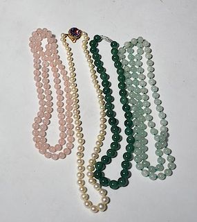 Assorted Jade, Pearl & Rose Quartz Necklaces